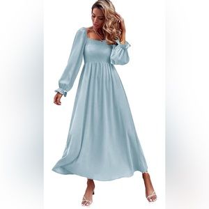Floerns Women's Boho Square Neck Smocked Long Puff Sleeve A Line Maxi Dress